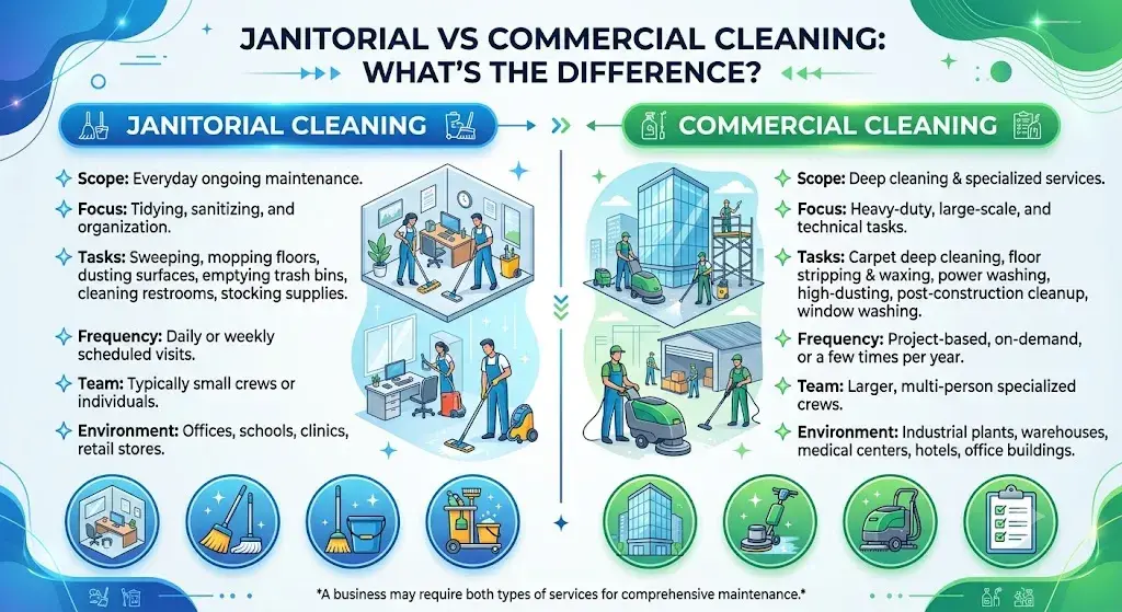 Janitorial vs Commercial Cleaning: What's the Difference?